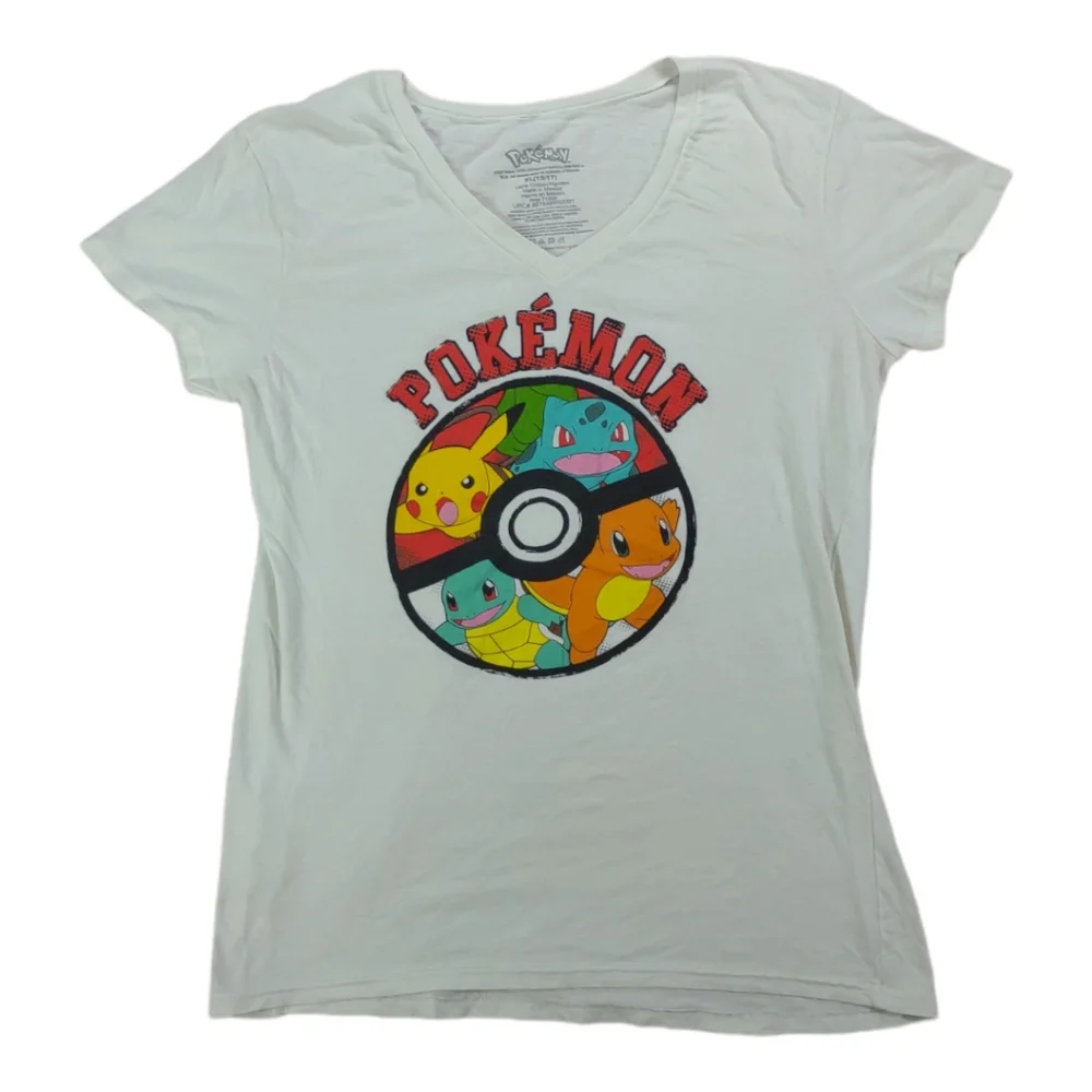 Pokémon Pokeball Character Sz XL (15/17) Graphic V-Neck T-shirt Short Sleeve - Picture 1 of 14